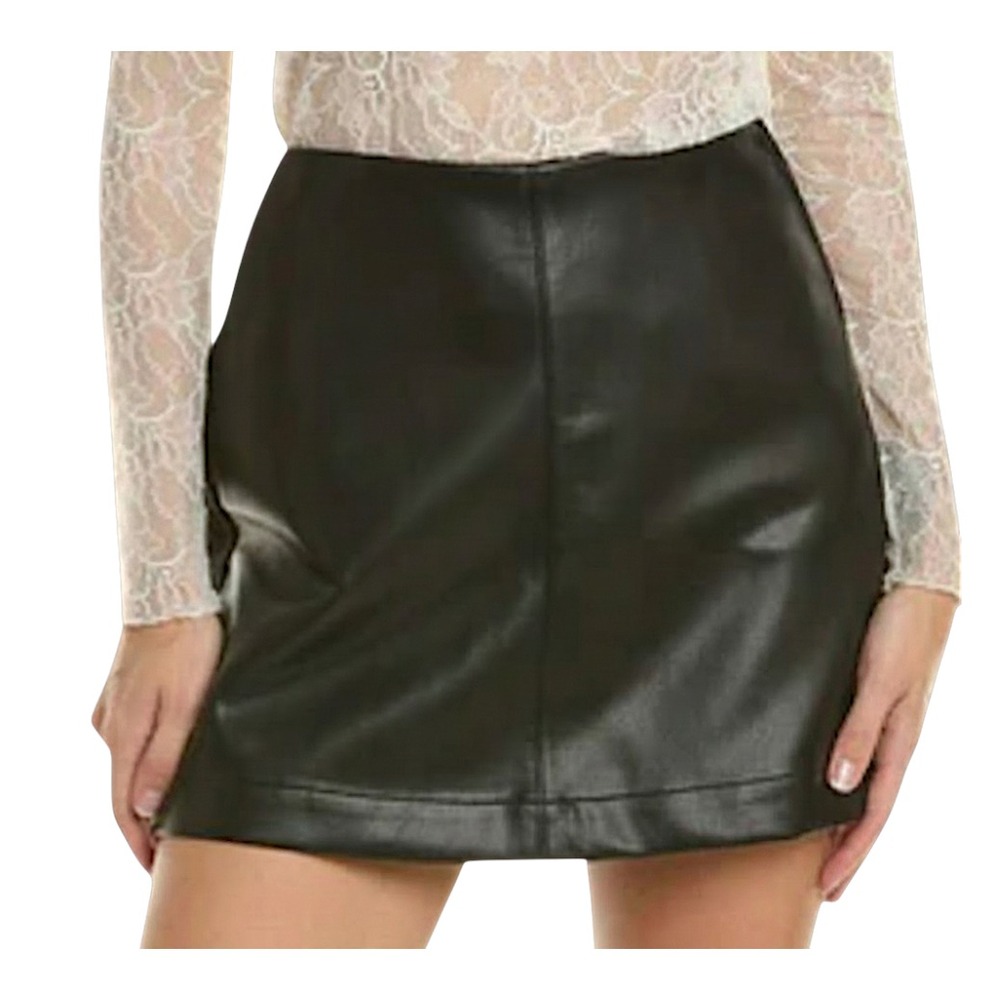 CABI 4585 JETT SKORT SKIRT SHORTS Black Vegan Leather Front PONTE KNIT BACK sz 6
